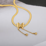 Vintage Butterfly Chain Necklace Gold Women Aesthetic jewelry - Genuine - Gemstone