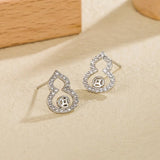 Vintage Crystal Round Stud Earrings Wedding White Zircon Jewelry - Gemstone Gold