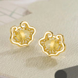 Vintage Crystal Round Stud Earrings Wedding White Zircon Jewelry - Gemstone Gold