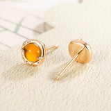 Vintage Crystal Round Stud Earrings Wedding White Zircon Jewelry - Gemstone Gold