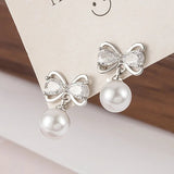 Vintage Crystal Round Stud Earrings Wedding White Zircon Jewelry - Gemstone Gold