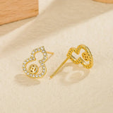 Vintage Crystal Round Stud Earrings Wedding White Zircon Jewelry - Gemstone Gold