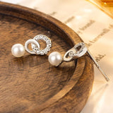 Vintage Crystal Round Stud Earrings Wedding White Zircon Jewelry - Gemstone Gold
