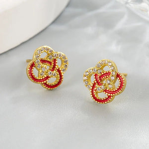 Vintage Crystal Round Stud Earrings Wedding White Zircon Jewelry - Gemstone Gold