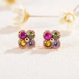 Vintage Crystal Round Stud Earrings Wedding White Zircon Jewelry - Gemstone Gold