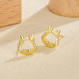 Vintage Crystal Round Stud Earrings Wedding White Zircon Jewelry - Gemstone Gold