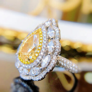 Vintage Imoissanite Droplet Ring 925 Silver Engagement Princess Jewelry Gift - Gemstone Gold