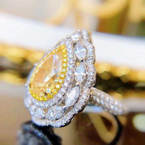 Vintage Imoissanite Droplet Ring 925 Silver Engagement Princess Jewelry Gift - Gemstone Gold