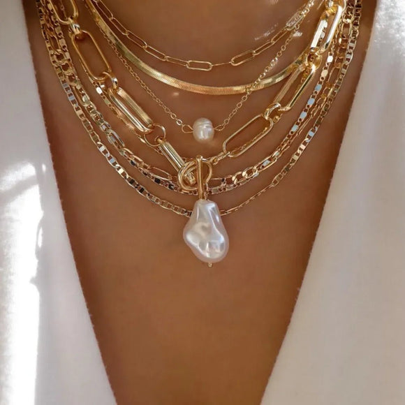 Vintage Multi - Layer Boho Necklace Gold For Women Pearl Pendant Jewelry - Gemstone Gold