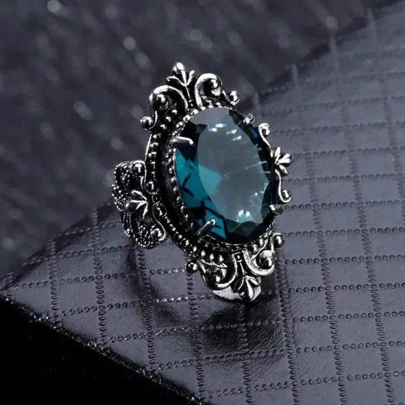 Vintage Oval Blue Women Ring Retro for Party Anniversary Gift New Jewelry - Gemstone Gold