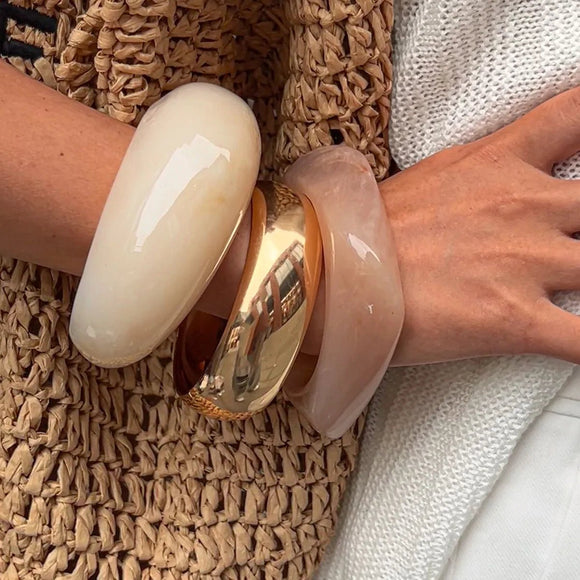 Vintage Punk Thick Resin Bangles Acrylic Smudging Geometric For Women Jewelry - Gemstone Gold