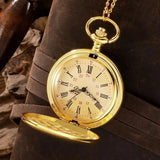 Vintage Roman Numerals Quartz Clock Pendant Necklace Gold Case Women - Genuine - Gemstone