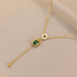 Vintage Square Emerald Pendant Necklace D Letter For Women Jewelry - Genuine - Gemstone