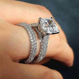 White Zircon Wedding Ring Set Silver for Women Band Jewelry - Genuine - Gemstone