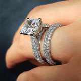 White Zircon Wedding Ring Set Silver for Women Band Jewelry - Genuine - Gemstone