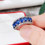 Women Blue Sapphire Ring Statement Wedding Jewelry - Genuine - Gemstone