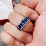 Women Blue Sapphire Ring Statement Wedding Jewelry - Genuine - Gemstone