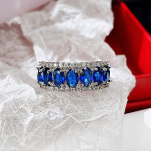 Women Blue Sapphire Ring Statement Wedding Jewelry - Genuine - Gemstone