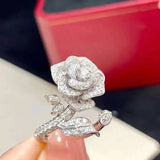 Women Rose Flower Leaves Ring 925 Sterling Silver Women Jewelry - Gemstone Gold