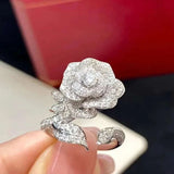 Women Rose Flower Leaves Ring 925 Sterling Silver Women Jewelry - Gemstone Gold