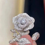 Women Rose Flower Leaves Ring 925 Sterling Silver Women Jewelry - Gemstone Gold