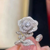 Women Rose Flower Leaves Ring 925 Sterling Silver Women Jewelry - Gemstone Gold