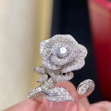Women Rose Flower Leaves Ring 925 Sterling Silver Women Jewelry - Gemstone Gold