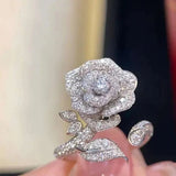 Women Rose Flower Leaves Ring 925 Sterling Silver Women Jewelry - Gemstone Gold