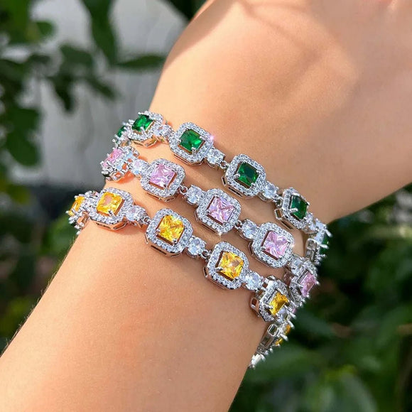 Yellow Citerin Bridal Bracelet Wedding Square Tennis for Women Party Jewelry - Gemstone Gold