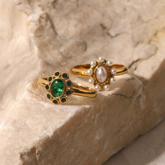 Vintage Halo Emerald Ring  18K Gold For Women Anniverssary Ring