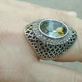 ANTIQUE SILVER GRAY GEMSTONE RING DARK OVAL STONE VINTAGE WOMENS WEDDIN JEWELRY