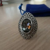 ANTIQUE SILVER GRAY GEMSTONE RING DARK OVAL STONE VINTAGE WOMENS WEDDIN JEWELRY