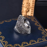 ANTIQUE SILVER GRAY GEMSTONE RING DARK OVAL STONE VINTAGE WOMENS WEDDIN JEWELRY