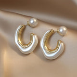 Unique White Pearl Hoop Earrings Women Engagement Jewelry