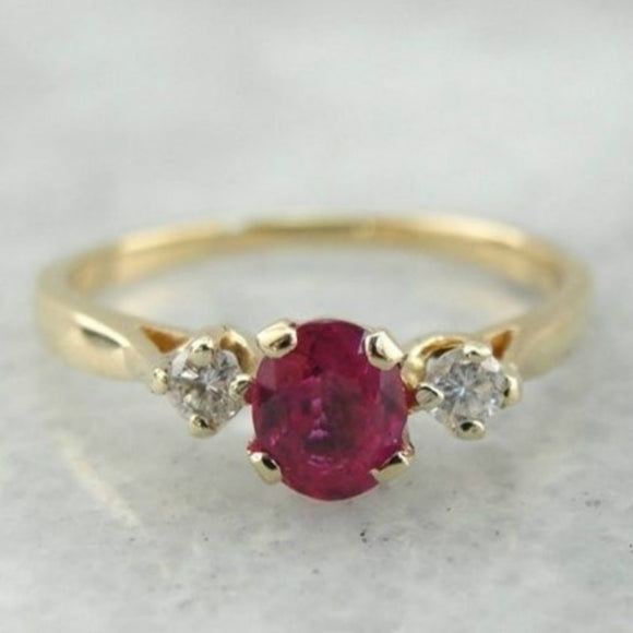 Red Ruby Diamond Engagement Ring Wedding Women Jewelry