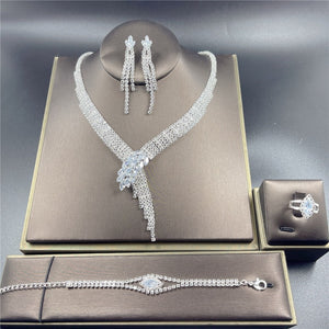 Silver Sapphire Bridal Jewelry Set Women Wedding Jewelry