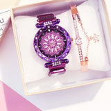 Luxury Women Rhinestone Flower Watch Bracelet Set Party Jewelry