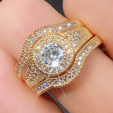 Exquisite 3Pcs Ring Set Wedding 14K Gold Zircon for Women Gift