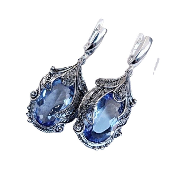 Blue Zircon Stud Earrings for Women Party Wedding Jewelry