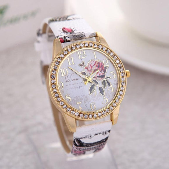 Retro Flower Belt Watch Women Dial Quartz Anniversary Jewelry