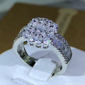 Square White Zircon Ring Silver For Wedding Jewelry Set