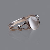 Antique Silver Guardian Angel Ring Green Moonstone for Women Jewelry