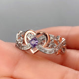 Heart Rose Flower Ring Women Wedding Engagement Jewelry