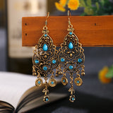 Ethnic Carved Long Earrings Women Hollow Flower Wedding Jewelry