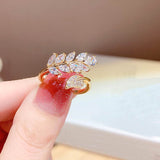 Leaf Flower Zircon Ring For Women Engagement Jewelry