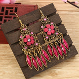 Ethnic Carved Long Earrings Women Hollow Flower Wedding Jewelry