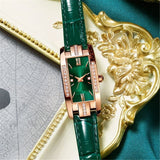 Women Diamond Watch Green Retro Leather Strap Jewelry