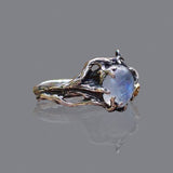 Antique Silver Guardian Angel Ring Green Moonstone for Women Jewelry