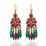 Ethnic Carved Gold Hollow Earrings Women Flower Wedding Jewelry