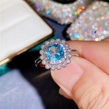 Luxury Blue Amethyst Ring Women Marriage Party Wedding Bridal Jewelry